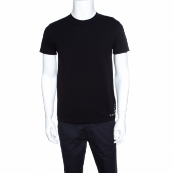 Pre Owned Valentino Black Cotton Eyelet Embellished Crew Neck T-Shirt M