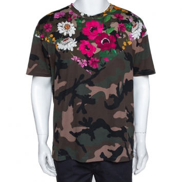 Pre Owned Valentino Multicolor Cotton Dew Camou Print T Shirt L