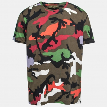 مملوكة مسبقًا Valentino Multicolor Camouflage Printed Cotton Short Sleeve T-Shirt L