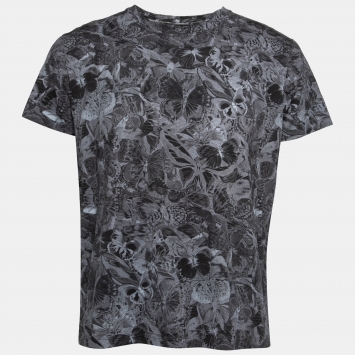 Pre Owned Valentino Grey Butterfly Print Cotton T-Shirt L
