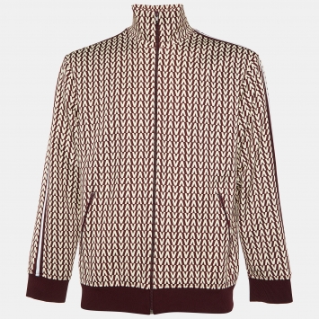 Pre Owned Valentino Burgundy VLogo Printed Knit Zip Front Jacket S