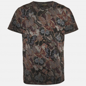 Pre Owned Valentino Grey Butterfly Print Cotton Crew Neck T-Shirt M