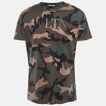 Pre Owned Valentino Green Camouflage VLTN Print Cotton T-Shirt L