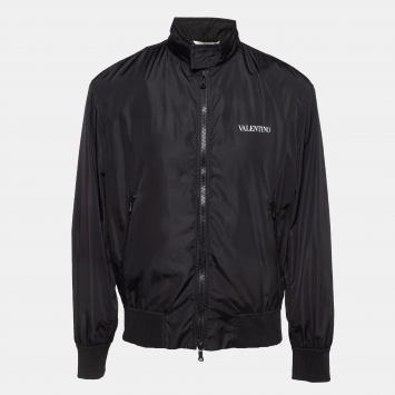 Pre Owned Valentino Black Synthetic Zip-Up Windbreaker Jacket M