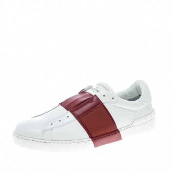 Pre Owned Valentino Two Tone Leather Striped Detail Slip On Sneakers Size 44