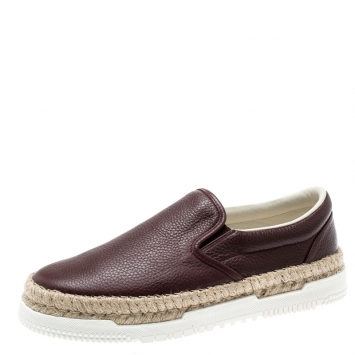 Pre Owned Valentino Burgundy Leather Slip On Espadrille Sneakers Size 42