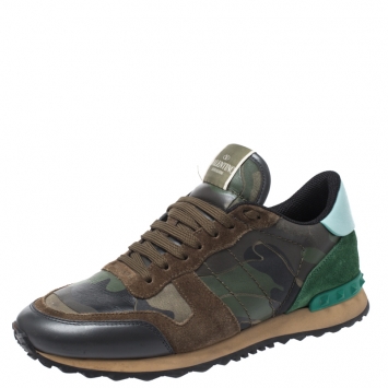 Pre Owned Valentino Multicolor Camouflage Printed Canvas And Leather Rockrunner Sneakers Size 40