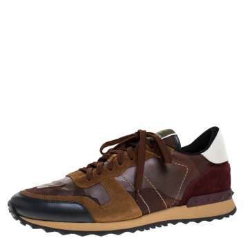 مملوكة مسبقًا Valentino Multicolor Camouflage Printed Canvas And Leather Rockrunner Sneakers Size 45