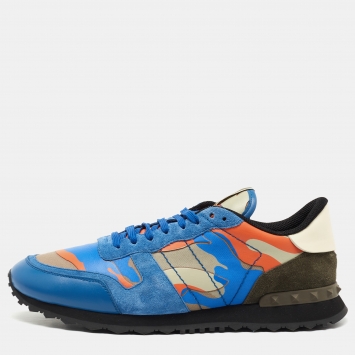 Pre Owned Valentino Multicolor Suede and Leather Rockrunner Sneakers Size 46