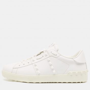 Pre Owned Valentino White Leather Ruckstud Low Top Sneakers Size 43