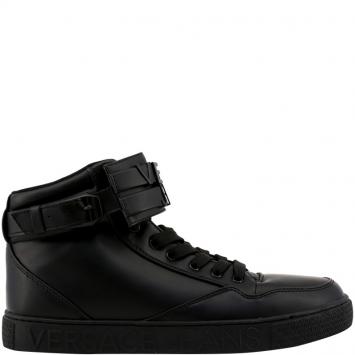 Pre Owned Versace Jeans Black Synthetic Faux Leather High Top Sneakers Size 44