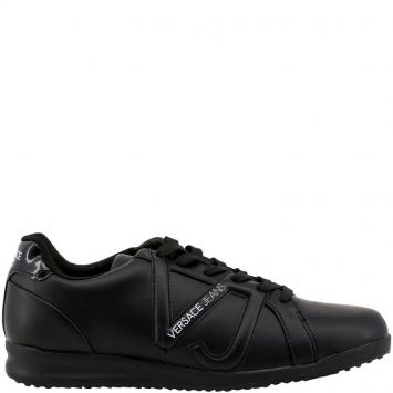 Pre Owned Versace Jeans Black Synthetic Faux Leather Lace Up Sneakers Size 44