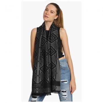 Pre Owned Versace Black Geometric Scarf