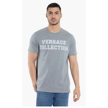 Pre Owned Versace Grey Logo Graphic Print T-Shirt L