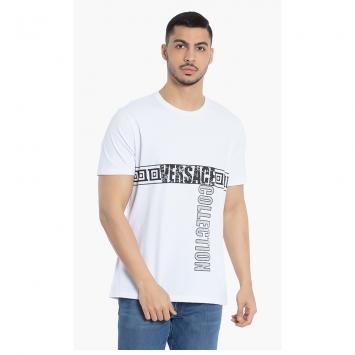 Pre Owned Versace White Logo Graphic Print T-Shirt XL
