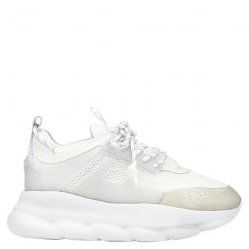 Pre Owned Versace White Chain Reaction Sneakers Size EU 41.5