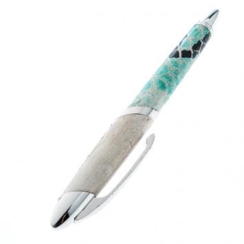 Pre Owned Versace Green Embossed Silver Tone Rollerball Pen