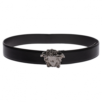 Pre Owned Versace Black Leather Medusa Buckle Belt 95CM
