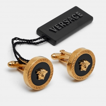 Pre Owned Versace Medusa Resin Gold Tone Cufflinks