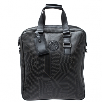 Pre Owned Versace Black Leather Medusa Vertical Briefcase Tote