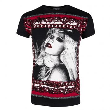 Pre Owned Gianni Versace Black Donatella Print Crew Neck T-Shirt M
