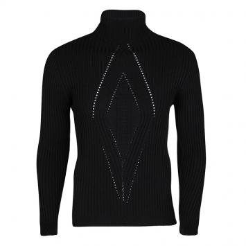 Pre Owned Gianni Versace Black Wool Ribbed Turtle Neck Sweater L