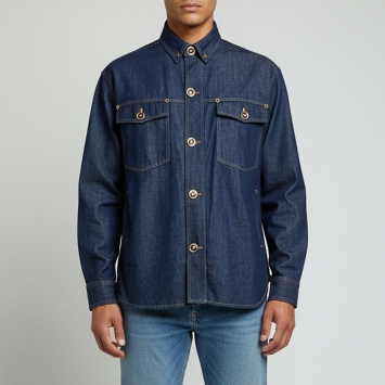 Pre Owned Versace Blue Denim Medusa Button College Fit Shirt XL