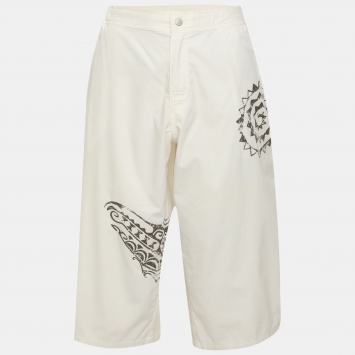 Pre Owned Versace Cream Printed Poplin Short Pants XXL