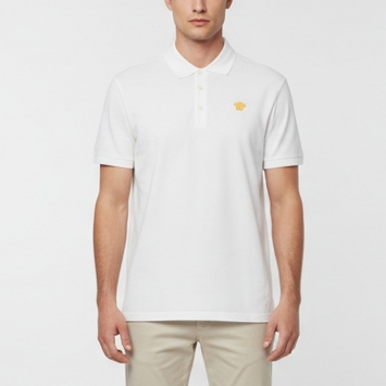 مملوكة مسبقًا Versace White Medusa Embroidered Piqué Knit Polo T-Shirt M