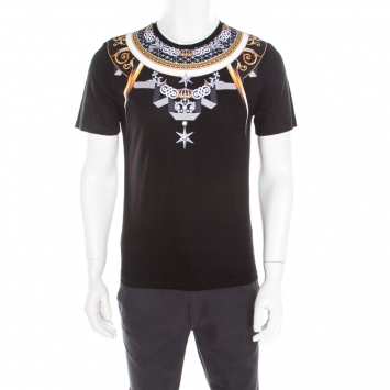 Pre Owned Versace Collection Black Bejeweled Baroque Printed Crew Neck T- Shirt M