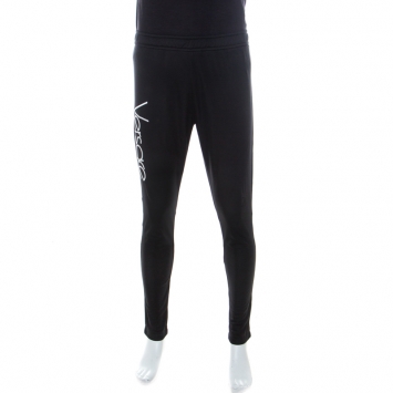 Pre Owned Versace Black Logo Embroidered Elasticized Waist Track Pants M
