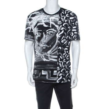 Pre Owned Versace Monochrome Medusa Painted Cotton T Shirt M