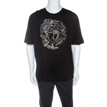 Pre Owned Versace Black Cotton Double Faced Medusa T-Shirt 4XL