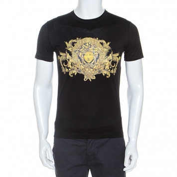 Pre Owned Versace Black Baroque Print Cotton Embellished Short Sleeve T-Shirt S