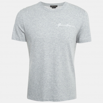 Pre Owned Versace Grey Cotton Logo-Embroidered T-Shirt M