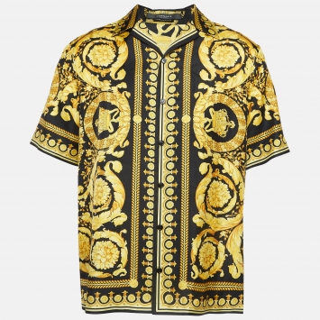 Pre Owned Versace Black/Yellow Barocco Print Silk Shirt L