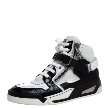 Pre Owned Versace Black/White Leather High Top Sneakers Size 41