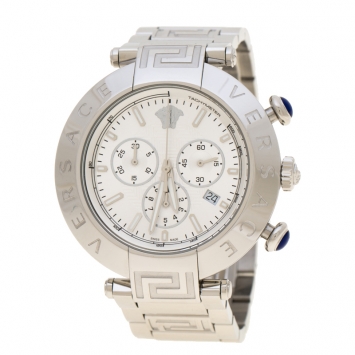 Pre Owned Versace Silver Stainless Steel Reve VQZ Chronograph Men's Wristwatch 46 mm