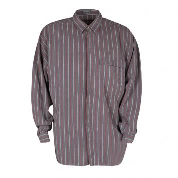 Pre Owned Versus Versace Grey and Red Striped Cotton Long Sleeve Button Front Shirt XXL