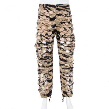 Pre Owned Vetements Green Camouflage Print Cotton Cutout Military Pants S
