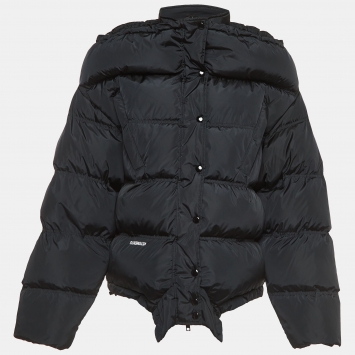 Pre Owned Vetements Black Quilted Nylon Blend Logo Plaque Upside-Down Puffer Jacket L