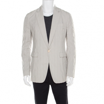 Pre Owned Viktor & Rolf Monsieur Beige Self Striped Seer Sucker Cotton Blazer M
