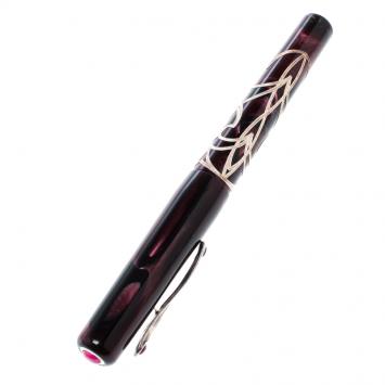 Pre Owned Visconti Richelieu Wine Resin Sterling Silver Filigree Limited Edition 057 Fountain Pen, with 18 K Two Tone Gold Nib M
