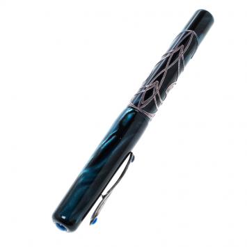 Pre Owned Visconti Richelieu Blue Resin Sterling Silver Filigree Limited Edition 352 Fountain Pen, with 18 K Two Tone Gold Nib M