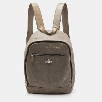 Pre Owned Vivienne Westwood Grey Croc Embossed Leather Backpack