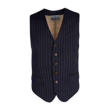 Pre Owned Vivienne Westwood Navy Blue Striped Wool Contrast Back Panel Detail Waistcoat L