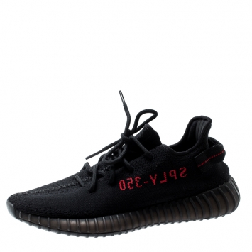 Pre Owned Yeezy x Adidas Black/Red Cotton Knit Boost 350 V2 Sneakers Size 44