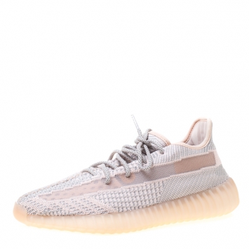 Pre Owned Yeezy x Adidas Light Pink/Grey Cotton Knit Boost 350 V2 Synth Non-Reflective Sneakers Size 44