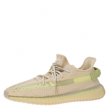 Pre Owned Yeezy Flax Cotton Knit Boost 350 V2 Sneakers Size 42