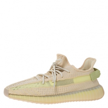 Pre Owned Yeezy Flax Cotton Knit Boost 350 V2 Sneakers Size 43.5